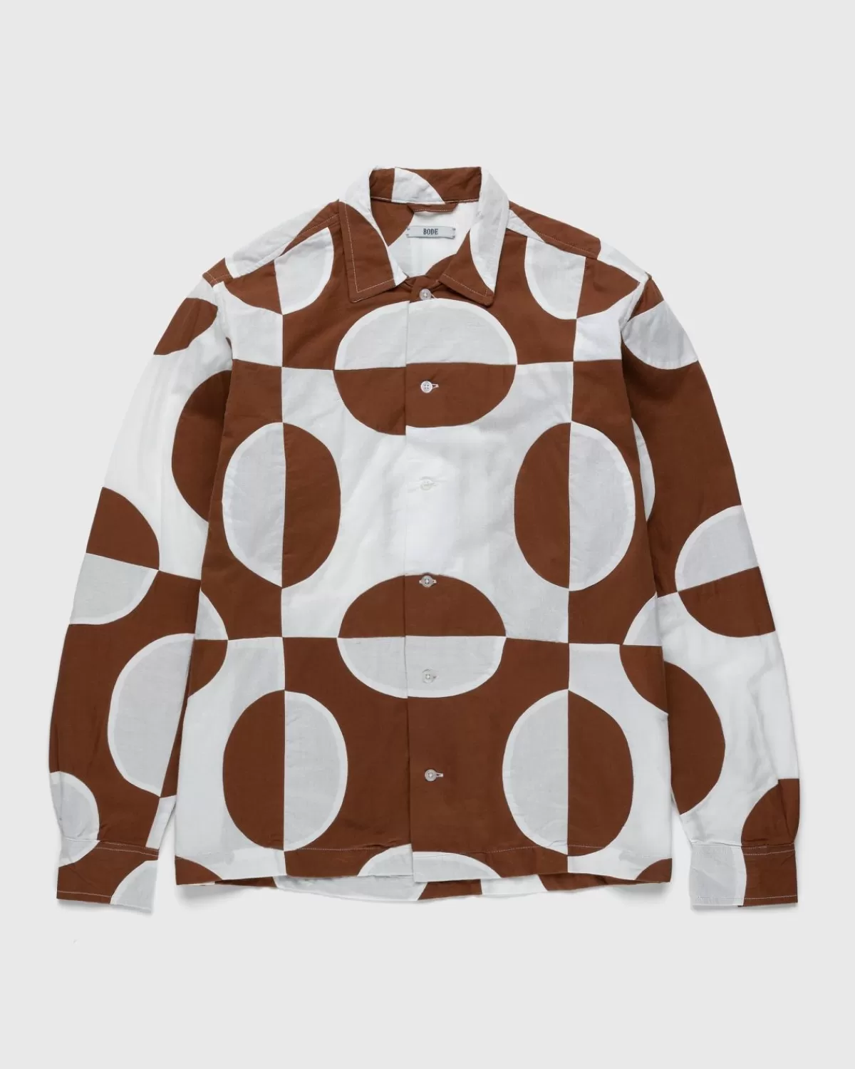 Overhemden^Bode Duo Ovaal Patchwork Overhemd Met Lange Mouwen Bruin