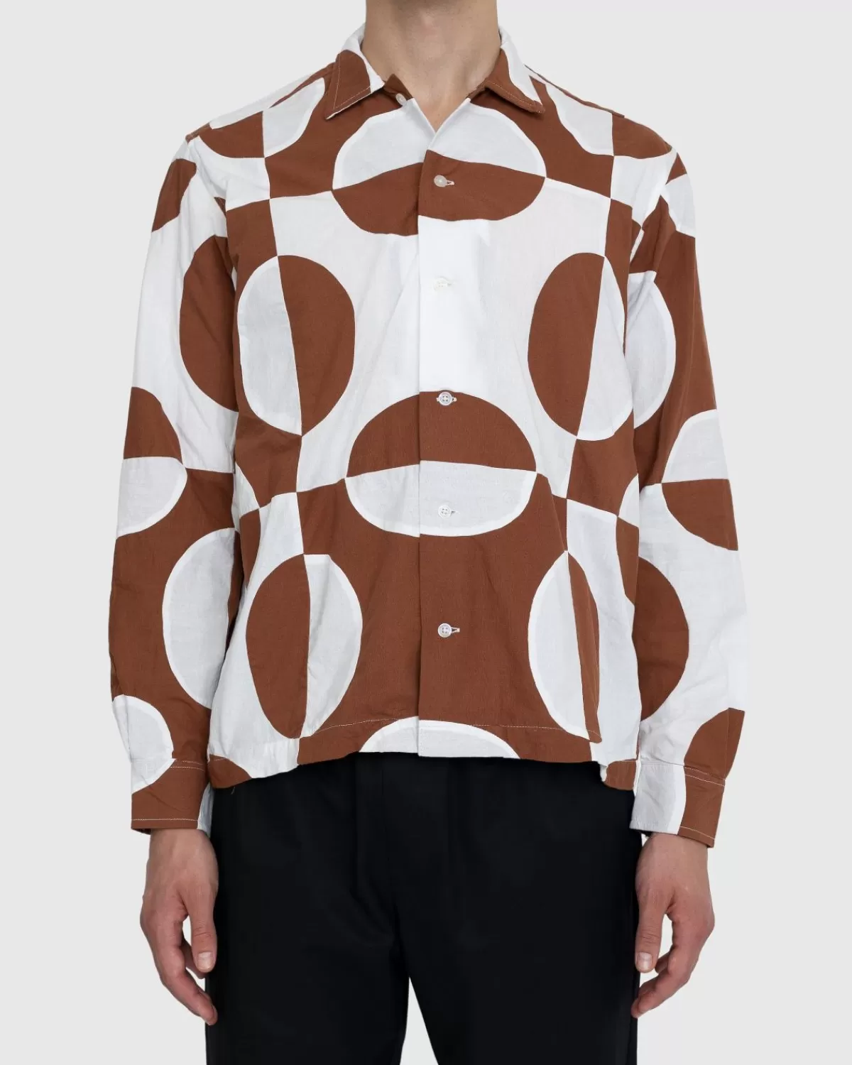 Overhemden^Bode Duo Ovaal Patchwork Overhemd Met Lange Mouwen Bruin