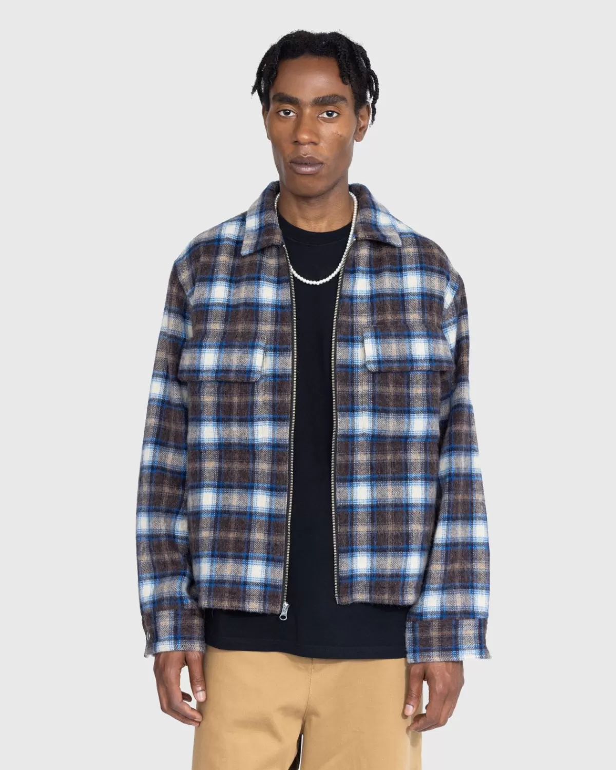 Overhemden^Highsnobiety Neu York Shaggy Wool Plaid Zip Shirt Bruin