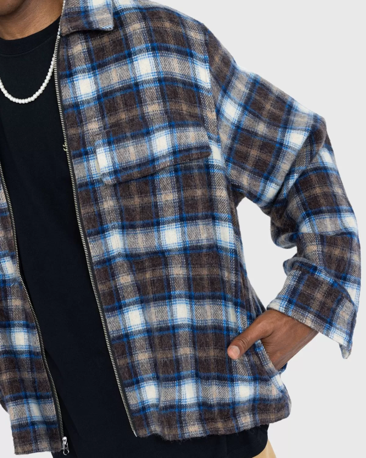 Overhemden^Highsnobiety Neu York Shaggy Wool Plaid Zip Shirt Bruin