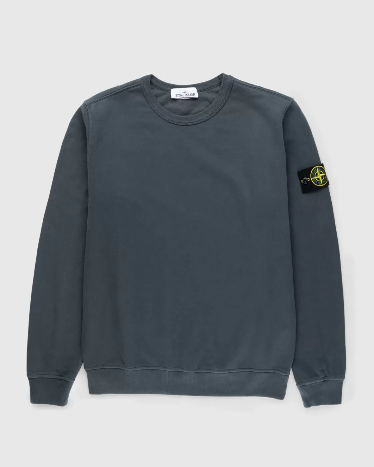 Gebreide Kleding^Stone Island - Garmentgeverfd Geborsteld Fleece Met Ronde Hals Loodgrijs