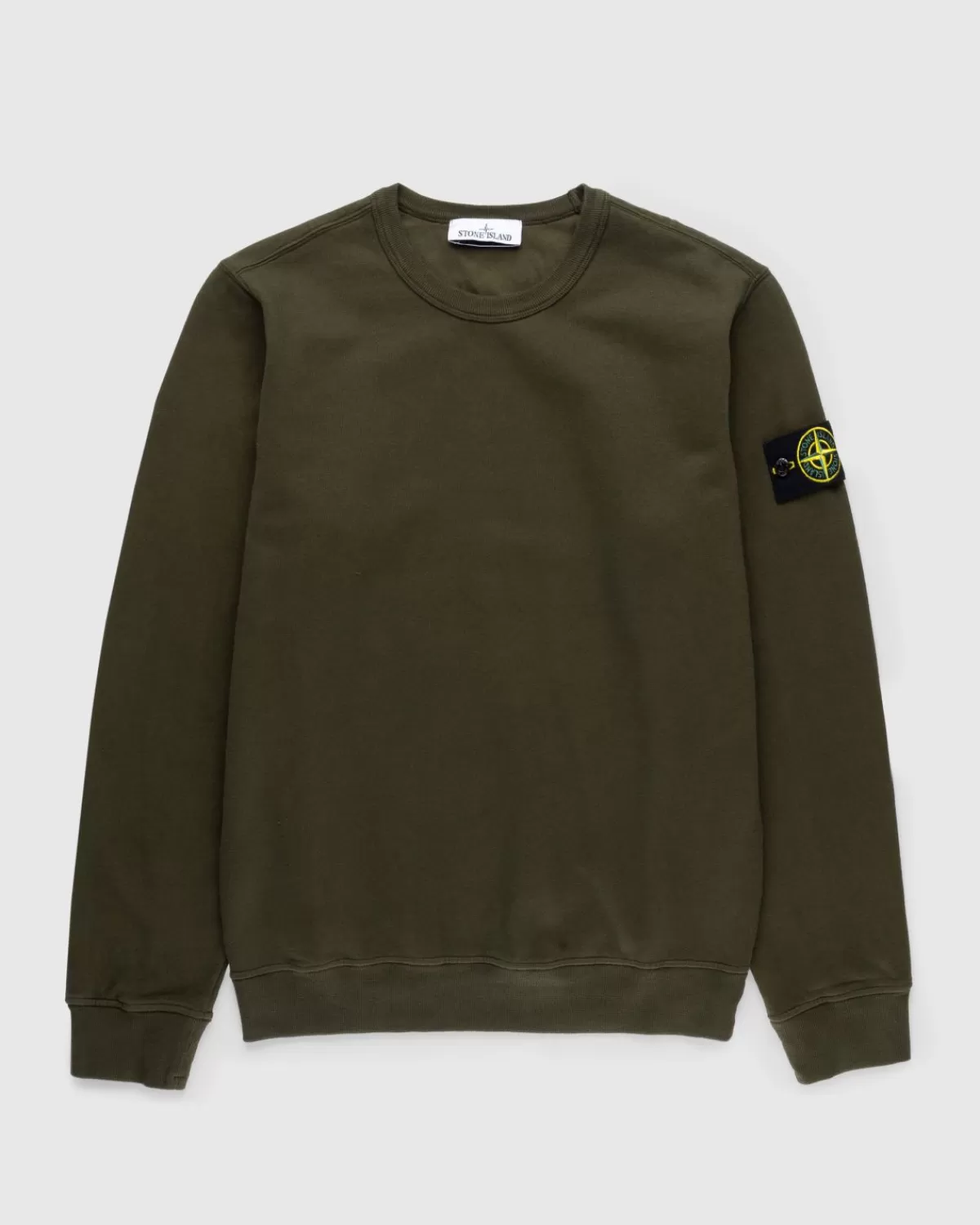 Gebreide Kleding^Stone Island Kledinggeverfde, Geborstelde Fleece Met Ronde Hals, Olijfgroen